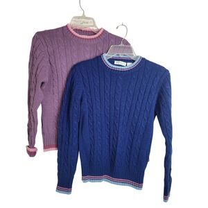 VTG Robin Ross Sweater‎ (2) Cable Knit Preppy Academia Purple Blue Womens Fits S
